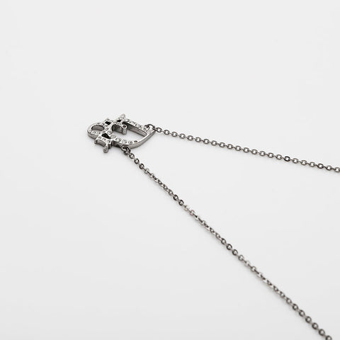 Christian Dior Logo rhinestone Necklace Silver WS21896
