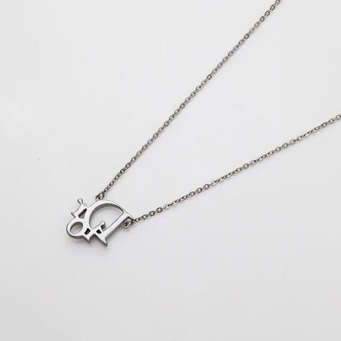 Christian Dior Logo rhinestone Necklace Silver WS21896