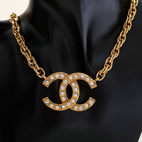 CHANEL Large COCO Mark Rhinestone Choker Necklace gold WS21906