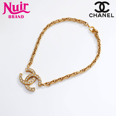 CHANEL Large COCO Mark Rhinestone Choker Necklace gold WS21906