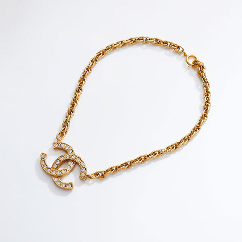 CHANEL Large COCO Mark Rhinestone Choker Necklace gold WS21906