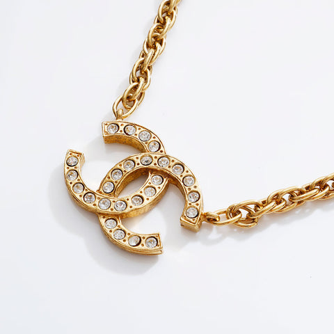CHANEL Large COCO Mark Rhinestone Choker Necklace gold WS21906