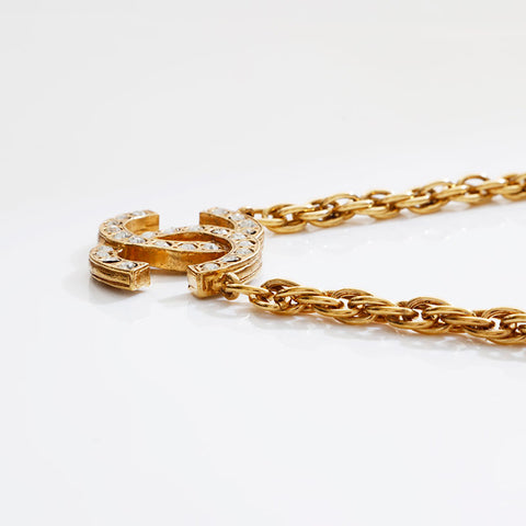 CHANEL Large COCO Mark Rhinestone Choker Necklace gold WS21906