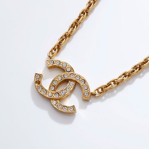 CHANEL Large COCO Mark Rhinestone Choker Necklace gold WS21906