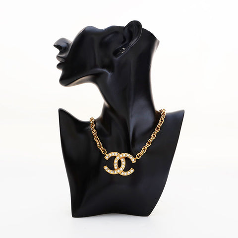 CHANEL Large COCO Mark Rhinestone Choker Necklace gold WS21906