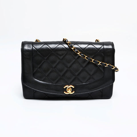 CHANEL No. 1 1989-1991 Diana 25 Matelasse Lambskin Shoulder Bag black WS21907