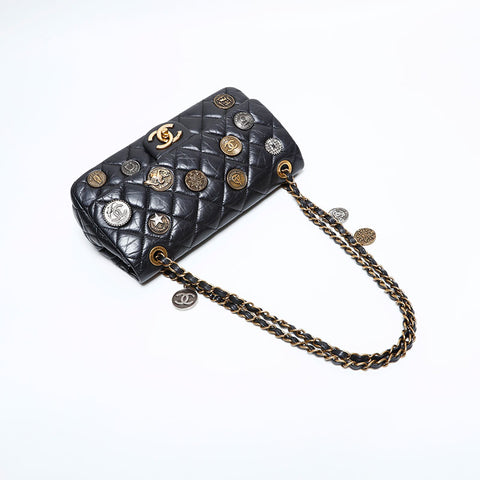 CHANEL 20 Series 2014-2015 Medal Coin Matelasse Chain Shoulder Bag black WS21908