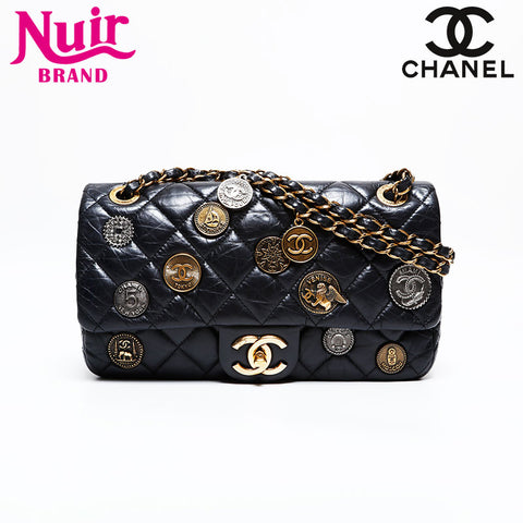 CHANEL 20 Series 2014-2015 Medal Coin Matelasse Chain Shoulder Bag black WS21908