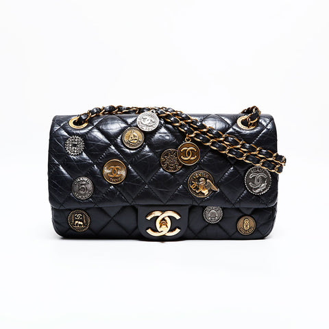 CHANEL 20 Series 2014-2015 Medal Coin Matelasse Chain Shoulder Bag black WS21908
