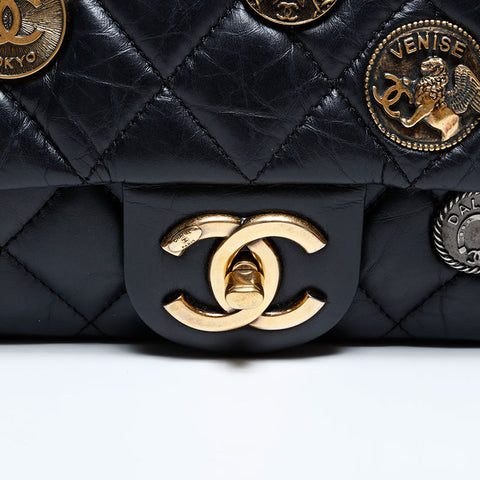 CHANEL 20 Series 2014-2015 Medal Coin Matelasse Chain Shoulder Bag black WS21908