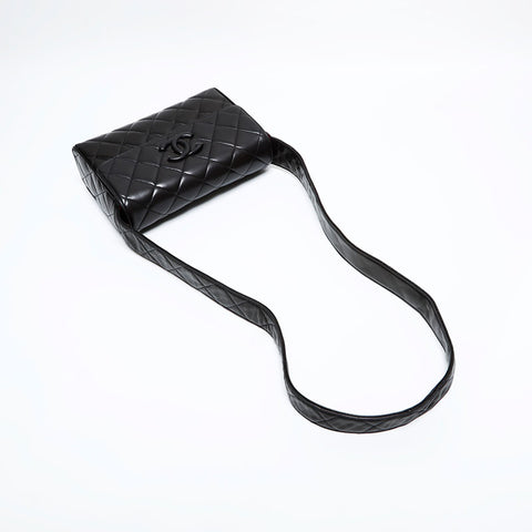 CHANEL No. 2 1991-1994 Lambskin COCO Mark Flap Matelasse Shoulder Bag black WS21909