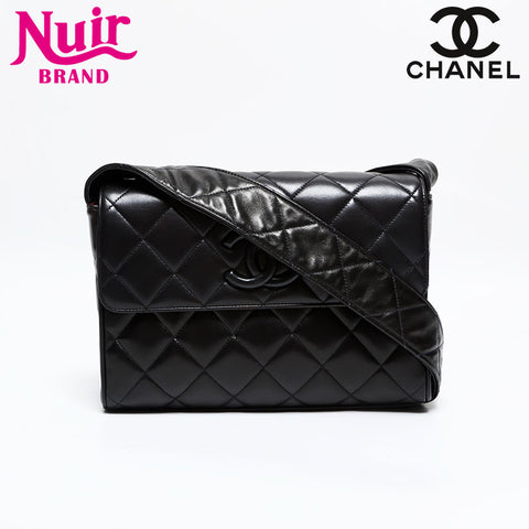 CHANEL No. 2 1991-1994 Lambskin COCO Mark Flap Matelasse Shoulder Bag black WS21909