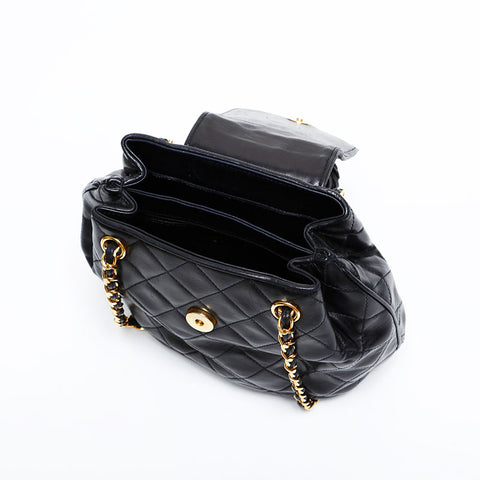 CHANEL 1989-1991 Series 1 Lambskin Mini Chain Matelasse Shoulder Bag black WS21910