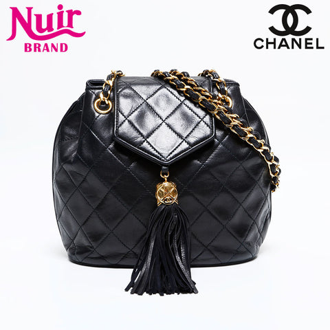 CHANEL 1989-1991 Series 1 Lambskin Mini Chain Matelasse Shoulder Bag black WS21910