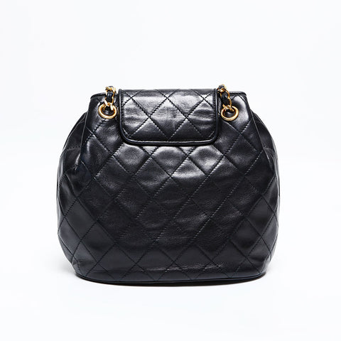CHANEL 1989-1991 Series 1 Lambskin Mini Chain Matelasse Shoulder Bag black WS21910