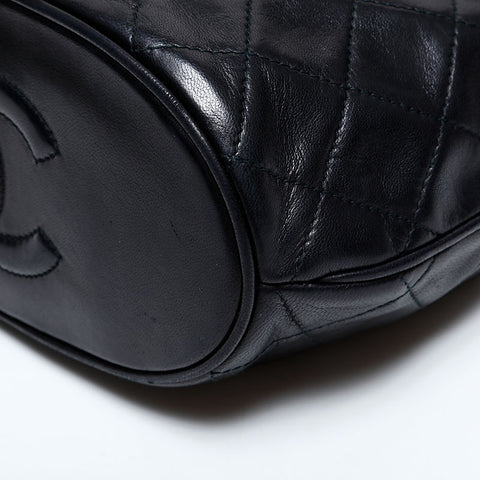 CHANEL 1989-1991 Series 1 Lambskin Mini Chain Matelasse Shoulder Bag black WS21910