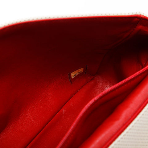 CHANEL No. 6 2000-2002 Leather Perforated Flap Shoulder Bag Ivory Red WS21913
