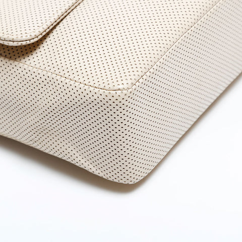 CHANEL No. 6 2000-2002 Leather Perforated Flap Shoulder Bag Ivory Red WS21913
