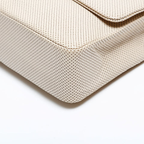 CHANEL No. 6 2000-2002 Leather Perforated Flap Shoulder Bag Ivory Red WS21913