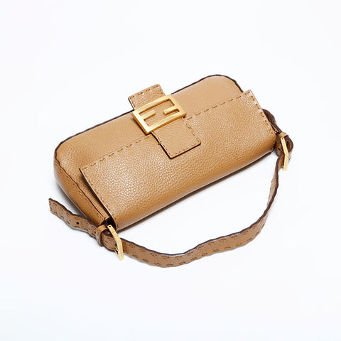 FENDI Leather Selleria Mamma Bucket Shoulder Bag beige WS21922