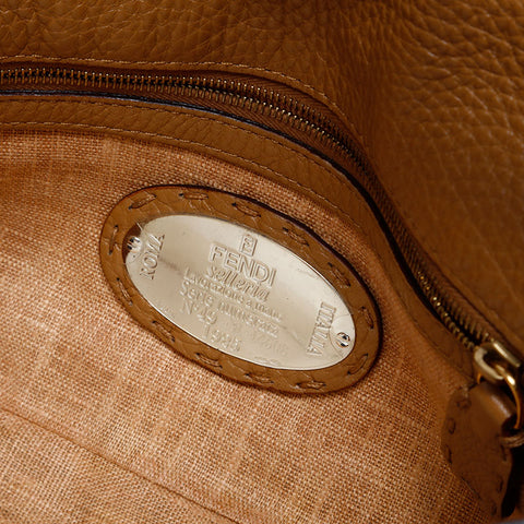 FENDI Leather Selleria Mamma Bucket Shoulder Bag beige WS21922