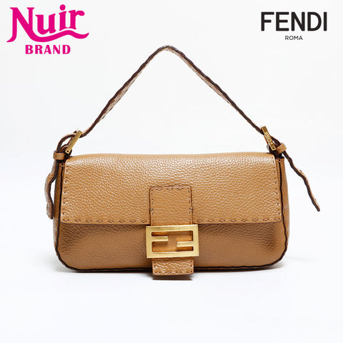 FENDI Leather Selleria Mamma Bucket Shoulder Bag beige WS21922