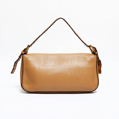 FENDI Leather Selleria Mamma Bucket Shoulder Bag beige WS21922