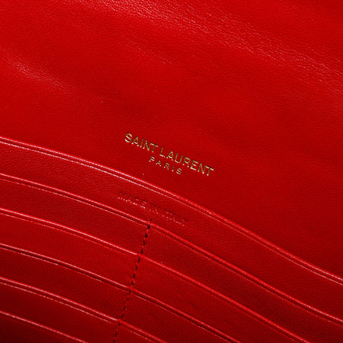 YVES SAINT LAURENT Patent Leather Vicky Small Chain Shoulder Bag Red WS21926