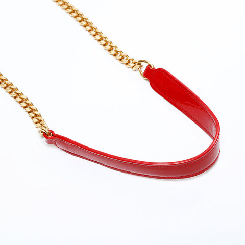 YVES SAINT LAURENT Patent Leather Vicky Small Chain Shoulder Bag Red WS21926