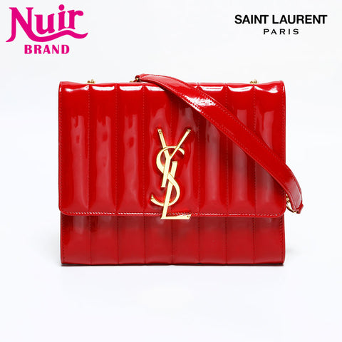 YVES SAINT LAURENT Patent Leather Vicky Small Chain Shoulder Bag Red WS21926