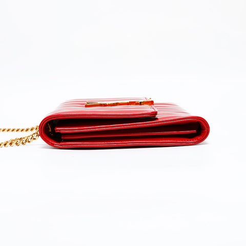 YVES SAINT LAURENT Patent Leather Vicky Small Chain Shoulder Bag Red WS21926