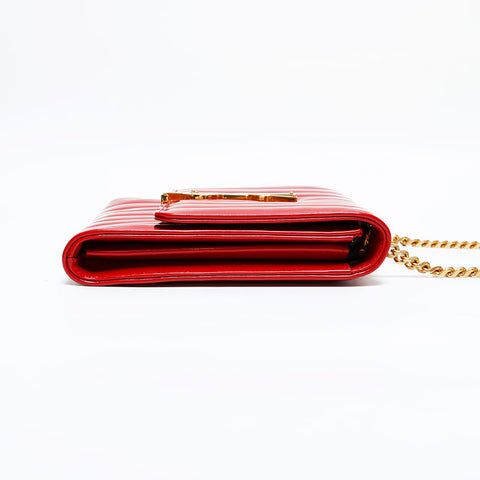 YVES SAINT LAURENT Patent Leather Vicky Small Chain Shoulder Bag Red WS21926
