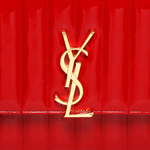 YVES SAINT LAURENT Patent Leather Vicky Small Chain Shoulder Bag Red WS21926