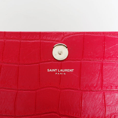 YVES SAINT LAURENT Kate Embossed Leather Silver Tassel Chain Shoulder Bag pink WS21927