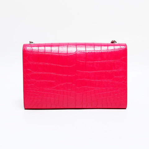YVES SAINT LAURENT Kate Embossed Leather Silver Tassel Chain Shoulder Bag pink WS21927
