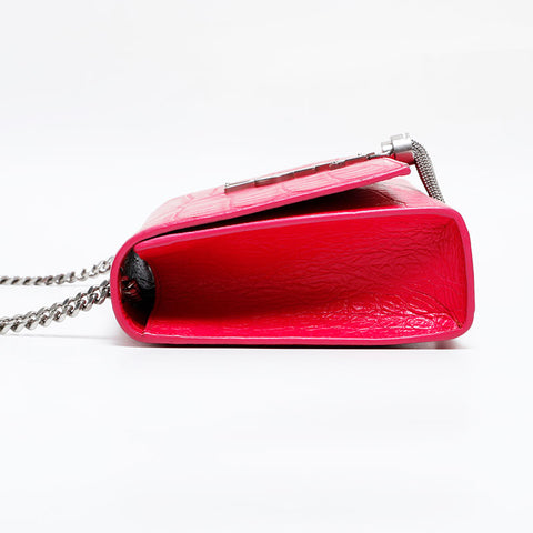 YVES SAINT LAURENT Kate Embossed Leather Silver Tassel Chain Shoulder Bag pink WS21927