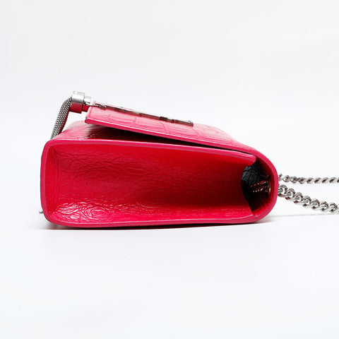 YVES SAINT LAURENT Kate Embossed Leather Silver Tassel Chain Shoulder Bag pink WS21927