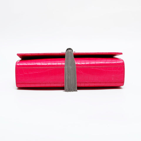 YVES SAINT LAURENT Kate Embossed Leather Silver Tassel Chain Shoulder Bag pink WS21927