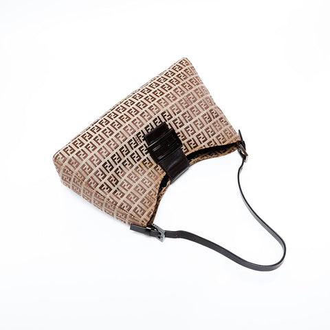 FENDI Mamma Zucchino Canvas Shoulder Bag Brown WS21929