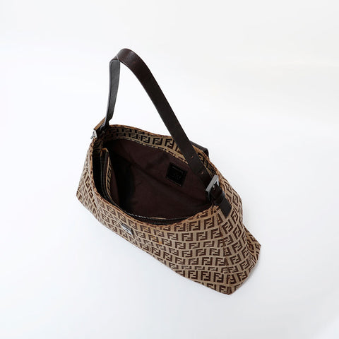 FENDI Mamma Zucchino Canvas Shoulder Bag Brown WS21929