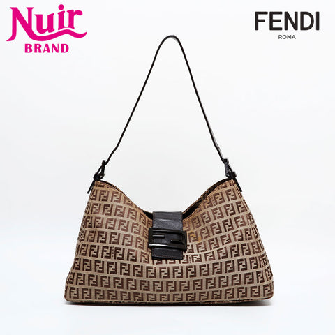 FENDI Mamma Zucchino Canvas Shoulder Bag Brown WS21929