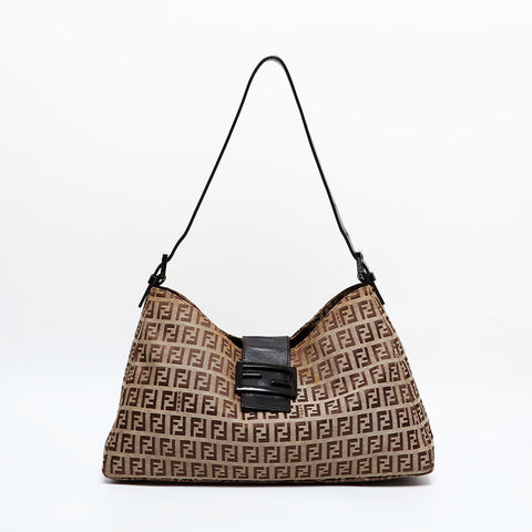 FENDI Mamma Zucchino Canvas Shoulder Bag Brown WS21929