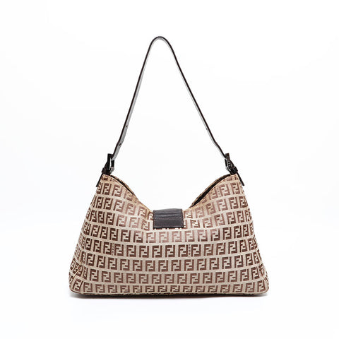 FENDI Mamma Zucchino Canvas Shoulder Bag Brown WS21929