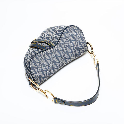 Christian Dior Trotter Saddlebag Canvas Shoulder Bag Navy WS21932