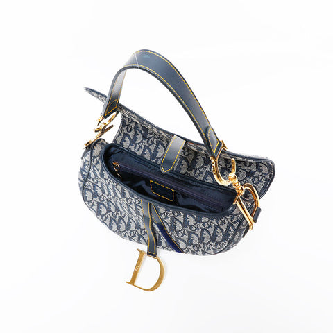 Christian Dior Trotter Saddlebag Canvas Shoulder Bag Navy WS21932