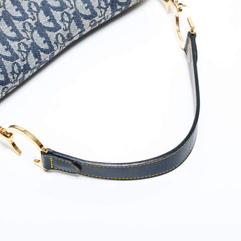 Christian Dior Trotter Saddlebag Canvas Shoulder Bag Navy WS21932
