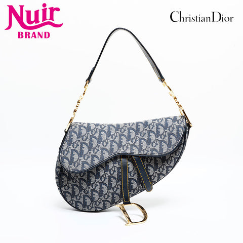 Christian Dior Trotter Saddlebag Canvas Shoulder Bag Navy WS21932