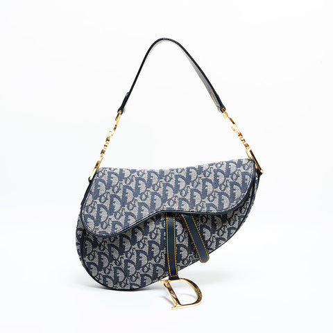 Christian Dior Trotter Saddlebag Canvas Shoulder Bag Navy WS21932