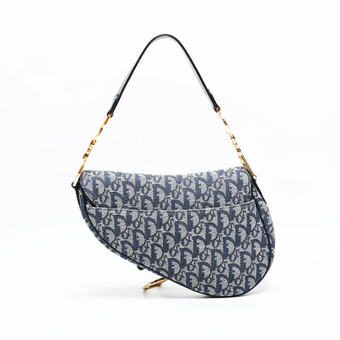Christian Dior Trotter Saddlebag Canvas Shoulder Bag Navy WS21932