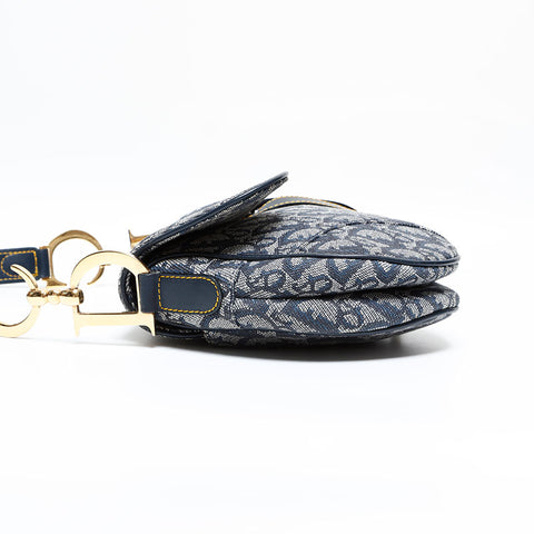 Christian Dior Trotter Saddlebag Canvas Shoulder Bag Navy WS21932
